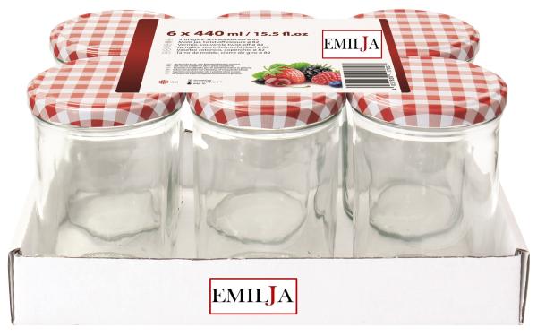 Einmachgläser 435ml rot -weißer Deckel  -  12 Stück